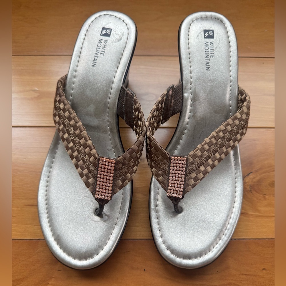 White Mountain Brown Woven Studded Sandals